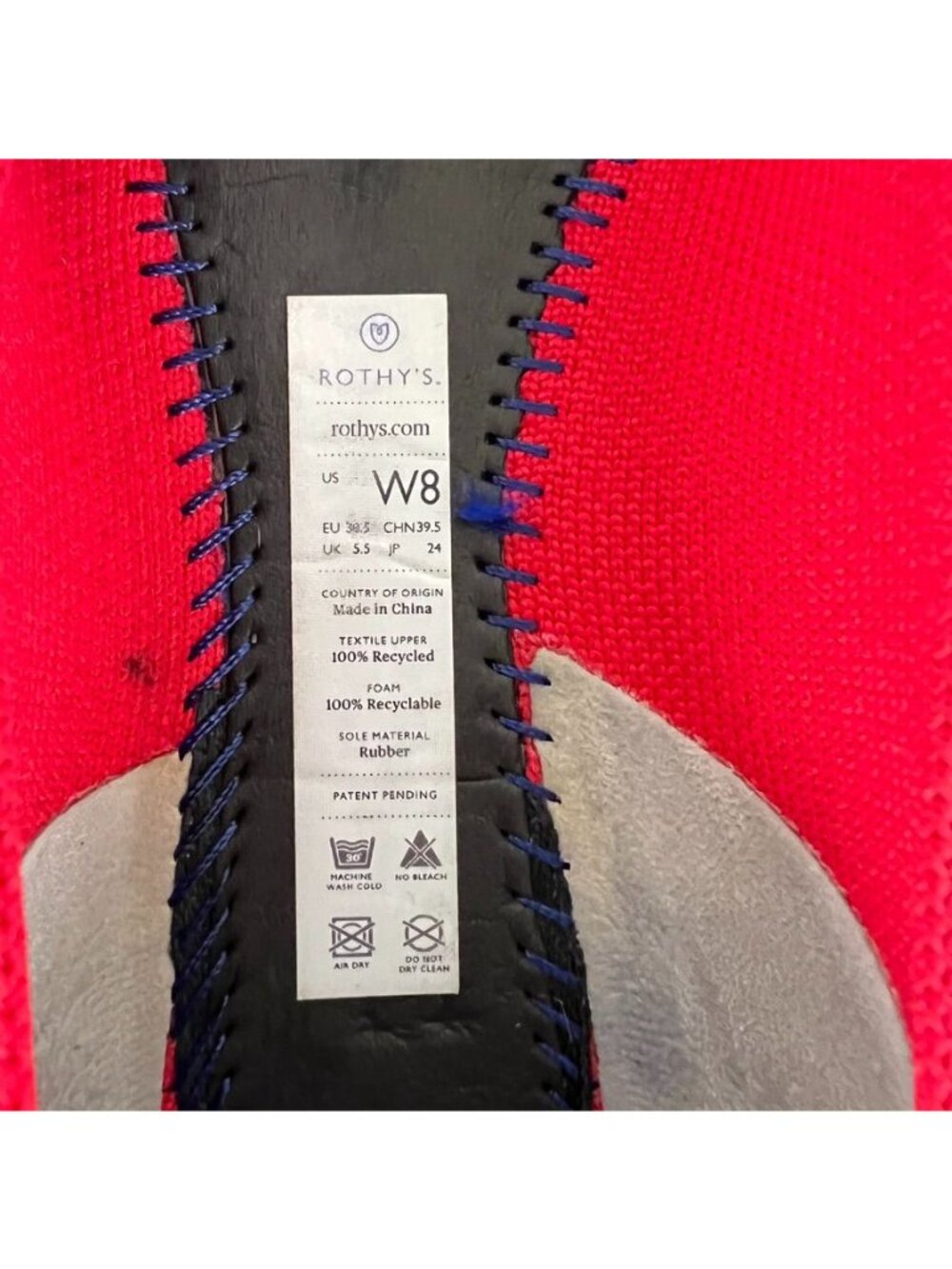 Rothys The Pointe II Red Knit Ballet Flats Blue Trim Womens Sz 8W Preppy Office - Picture 7 of 10